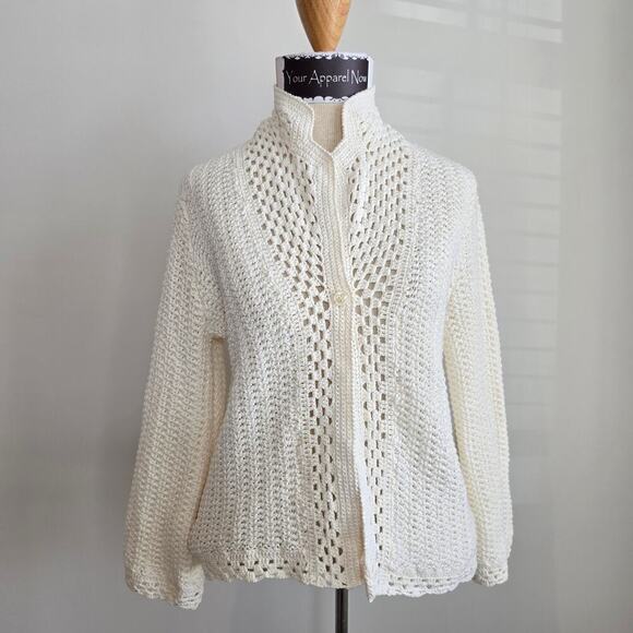 Ann Taylor Sweaters - Ann Taylor Ivory Lace Crochet Sweater Cardigan Sz MP (710)